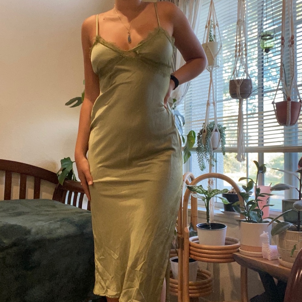 Verge Girl Midnight In Paris Bias Cut Midi Dress in sage green